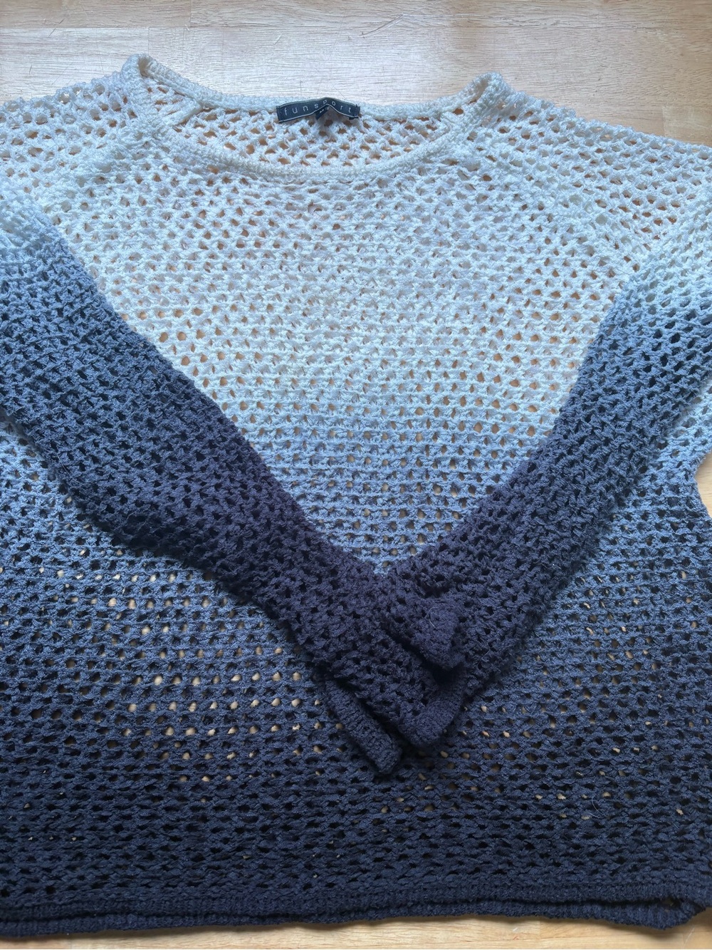 Sun & Shadow Gradient Open-Knit Scoop Neck Sweater - Blue/White